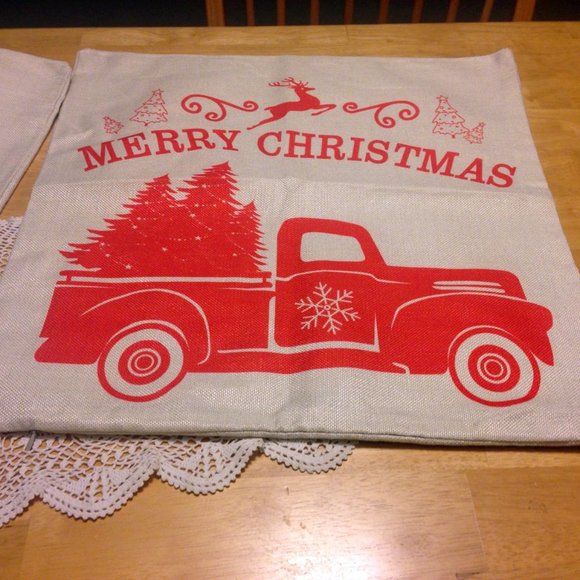 Farmhouse truck and Santa holiday decor pillow covers - Picture 2 of 5